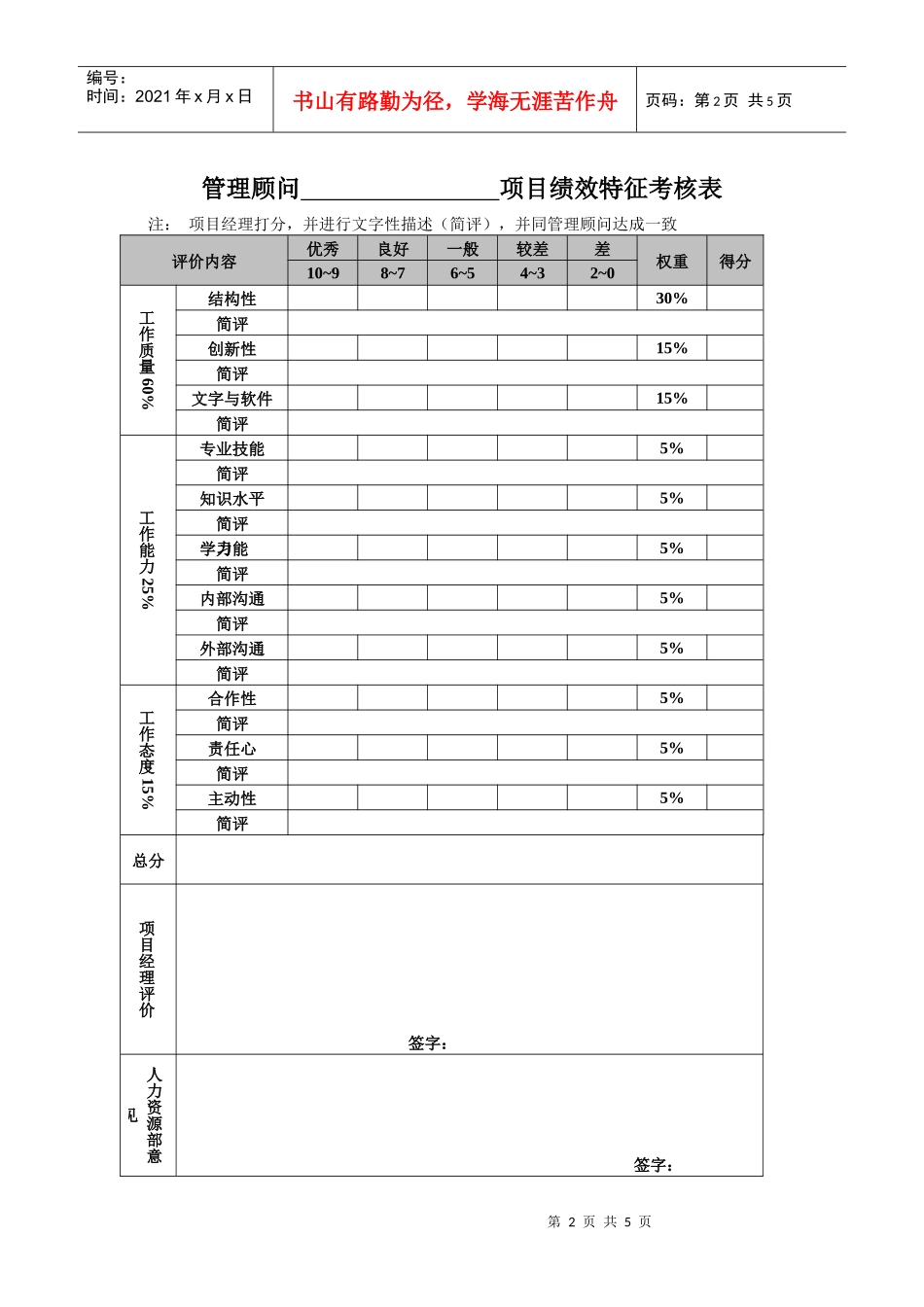 新华信管理顾问公司－《管理顾问评价表》_第2页