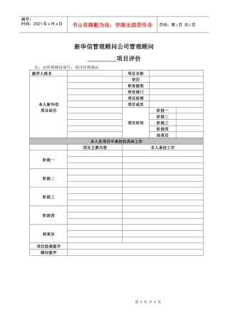 新华信管理顾问公司－《管理顾问评价表》