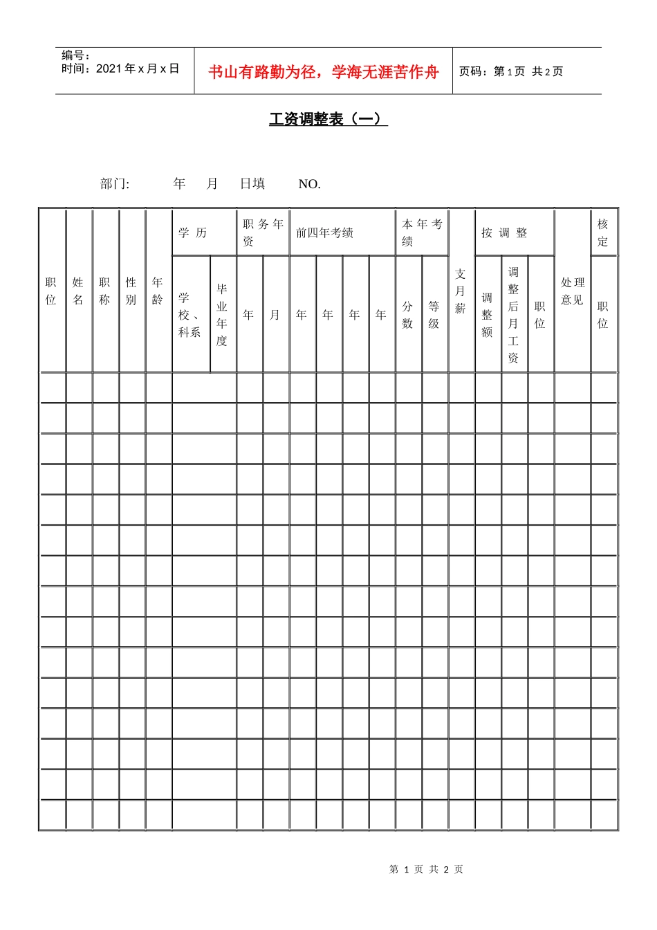 工资调整表（一）_第1页