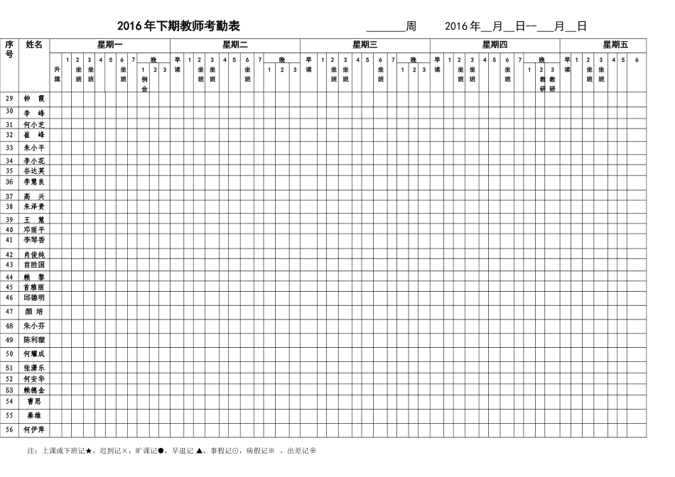 2016年下期教师考勤总表_第2页