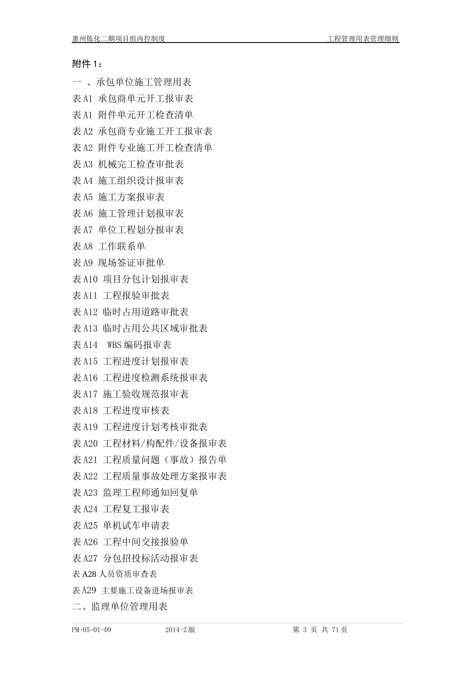 PM-05-01-09惠州炼化二期项目组工程管理用表管理细则_第3页