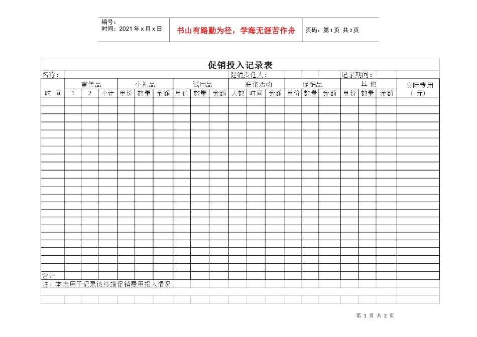 促销投入记录表_第1页