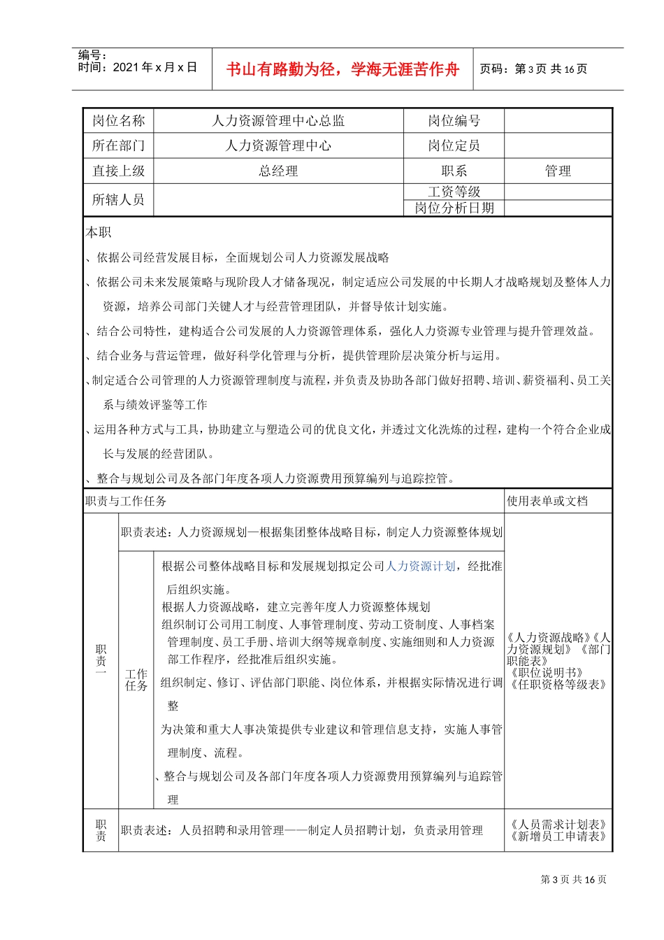 (综合)人力资源管理中心组织架构图人员编制表及岗位说明书1(DOC17页)_第3页