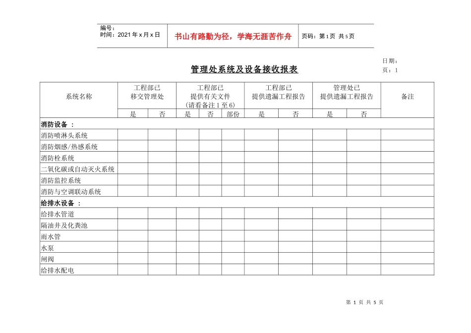 管理处系统及设备接收报表_第1页