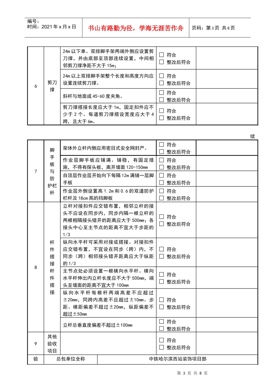 建筑工程--双排落地式外脚手架验收表_第3页