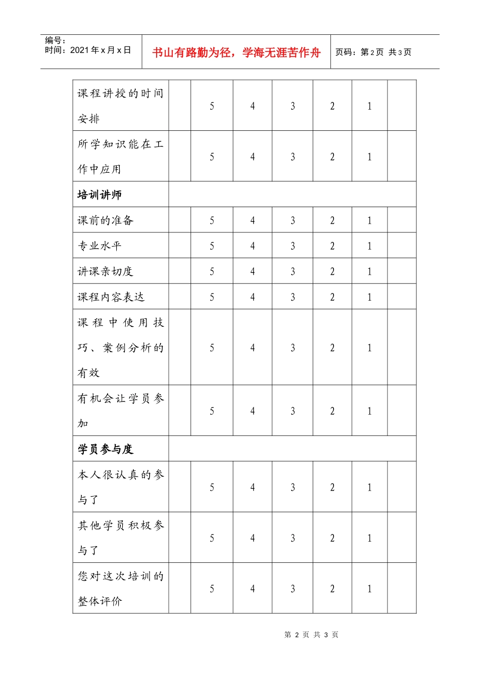 广州市林川企业管理有限公司培训效果评估表_第2页