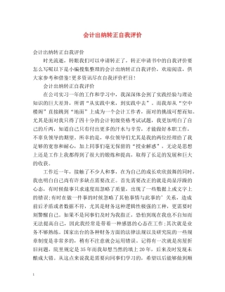 会计出纳转正自我评价 
