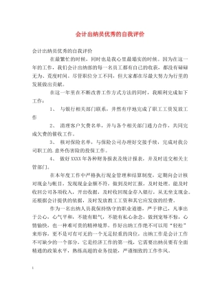 会计出纳员优秀的自我评价 