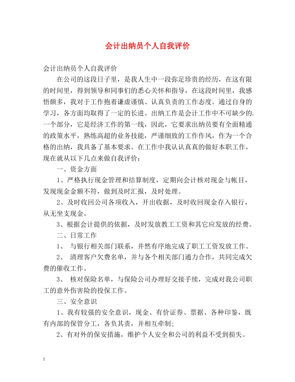会计出纳员个人自我评价 _第1页