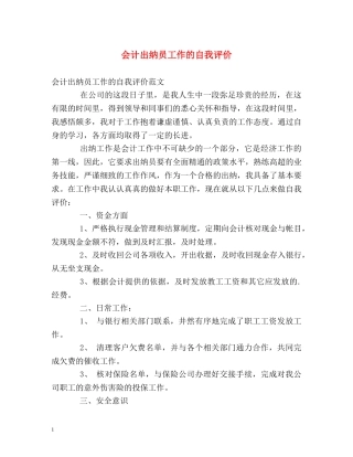 会计出纳员工作的自我评价 