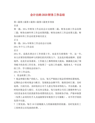 会计出纳2020财务工作总结 