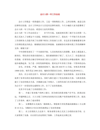 会计入职一年工作总结 