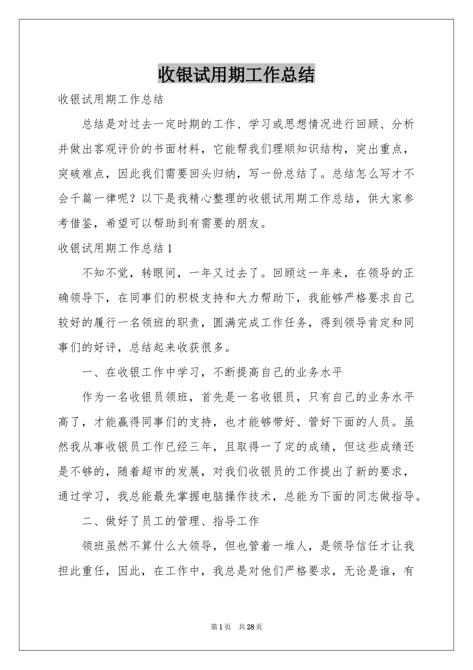 收银试用期工作参考总结_第1页