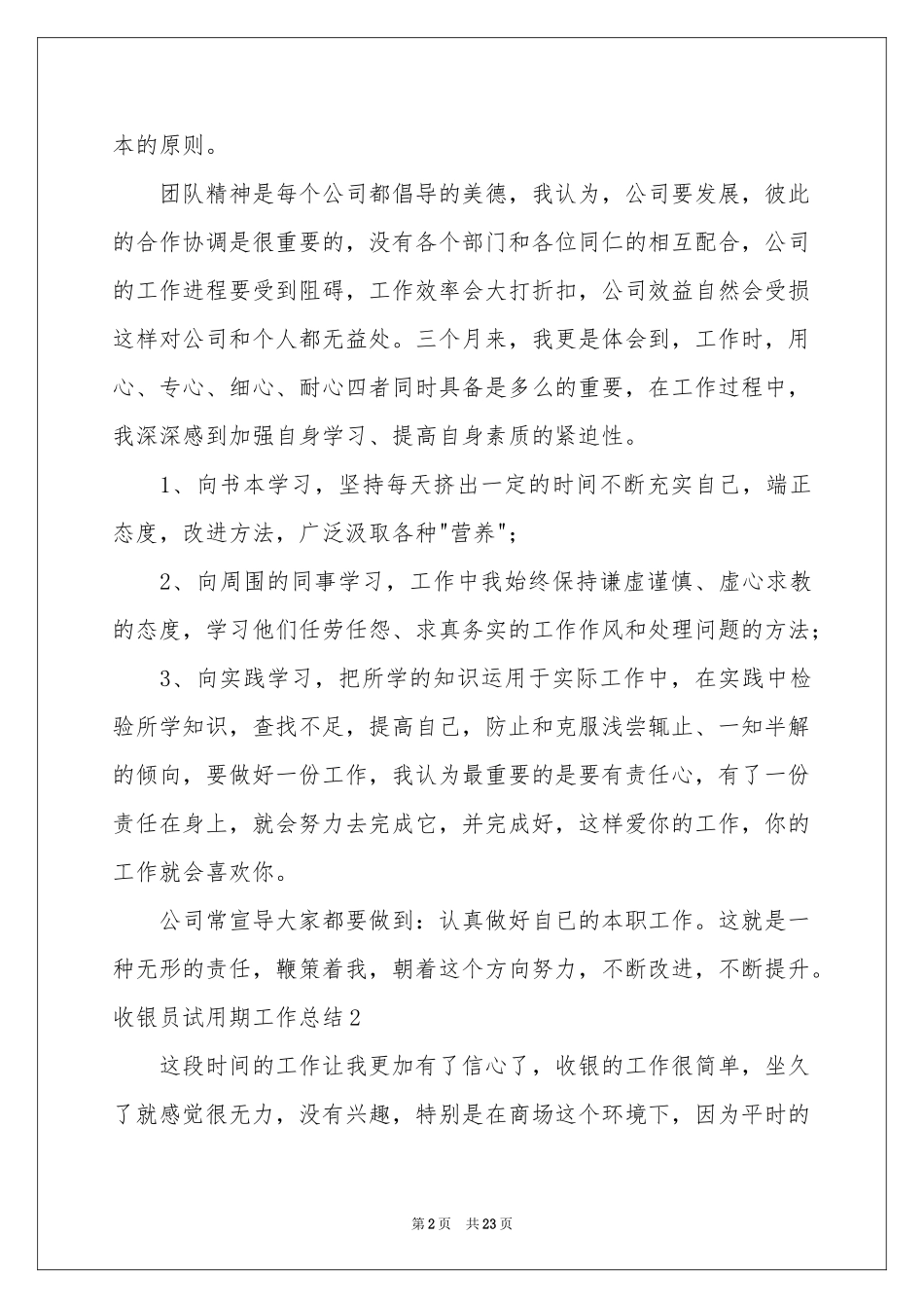 收银员试用期工作参考总结_第2页