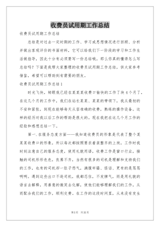 收费员试用期工作参考总结