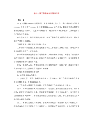 会计一周工作总结与计划200字 