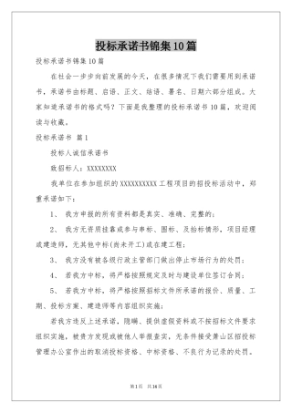 投标承诺书锦集10篇