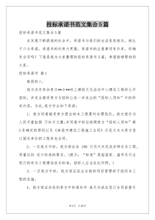 投标承诺书范本集合5篇