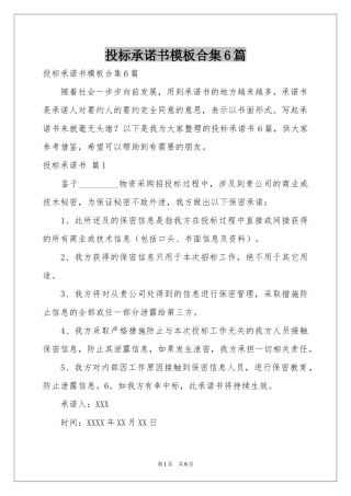 投标承诺书模板合集6篇