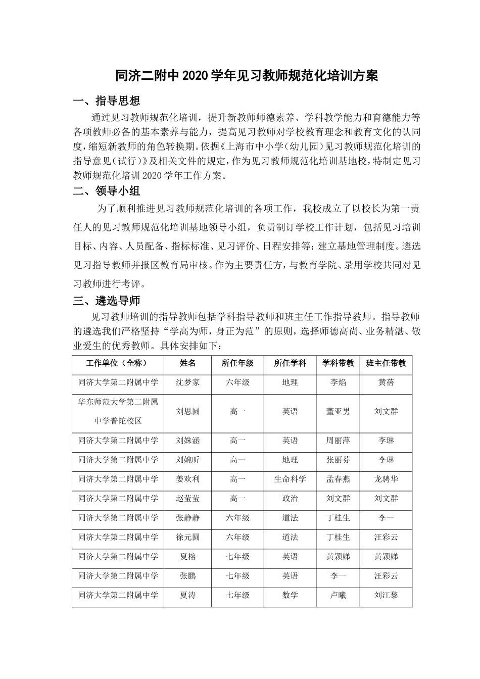 同济二附中2020学年见习教师规范化培训方案修改版_第1页