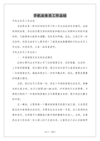 手机业务员工作参考总结