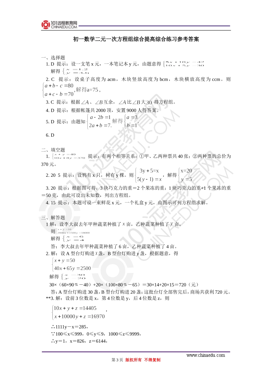 二元一次方程组综合提高综合练习_第3页