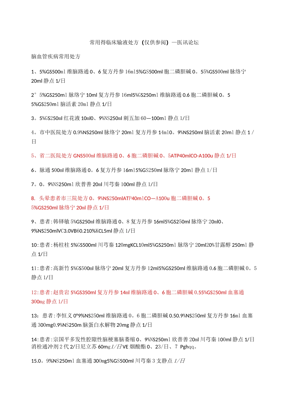 常用的临床输液处方_第1页