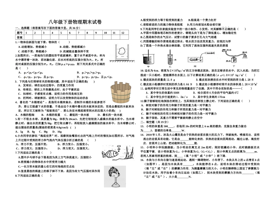 八下物理期末考试题--621_第1页