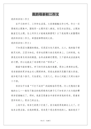 我的母亲初二作文
