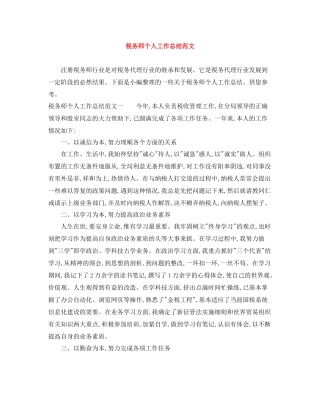 税务师个人工作总结范文