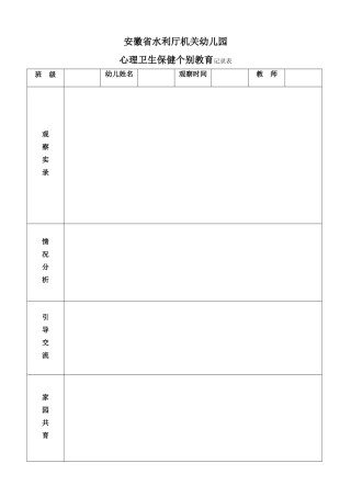 心理卫生保健个别教育记录表