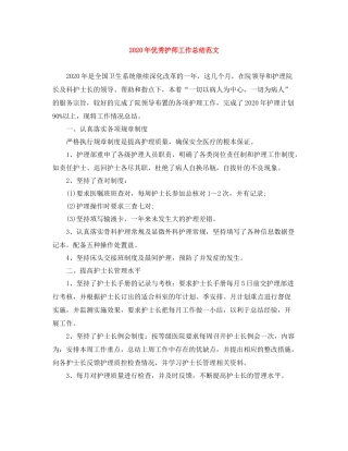 2020年优秀护师工作总结范文