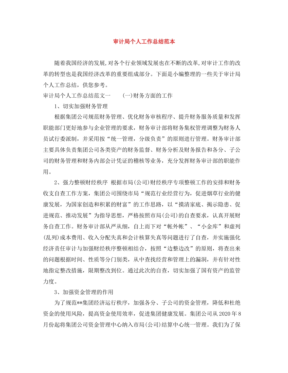 审计局个人工作总结范本_第1页