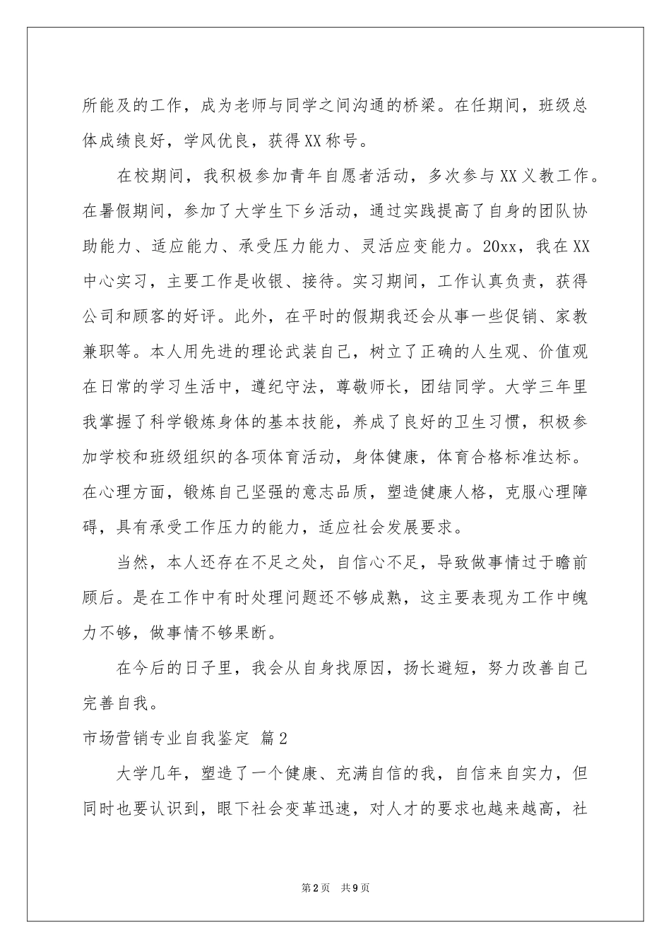 市场营销专业自我鉴定模板汇编五篇_第2页
