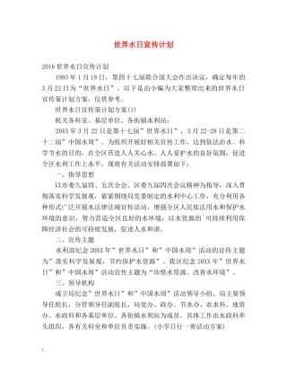 世界水日宣传计划 