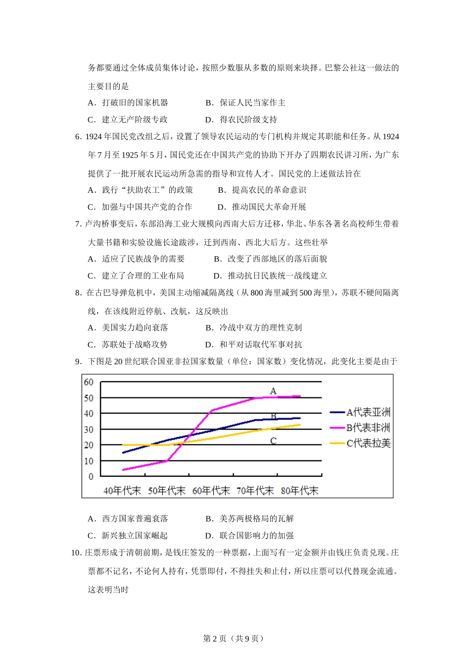 山东省潍坊市五县市2021届高三10月阶段性监测历史试题_第2页