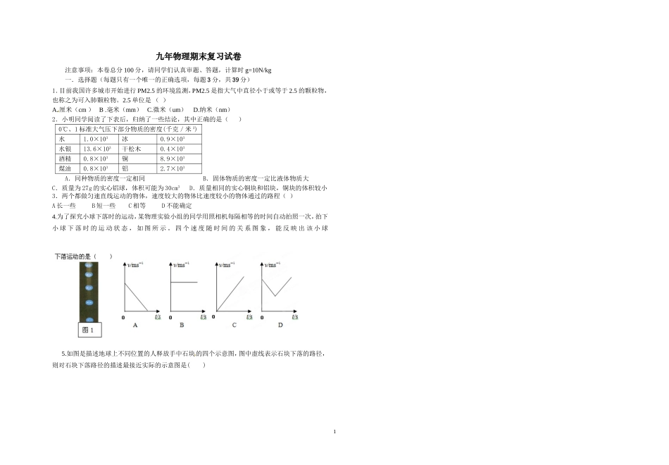 2012年下期九年物理期末复习试卷_第1页