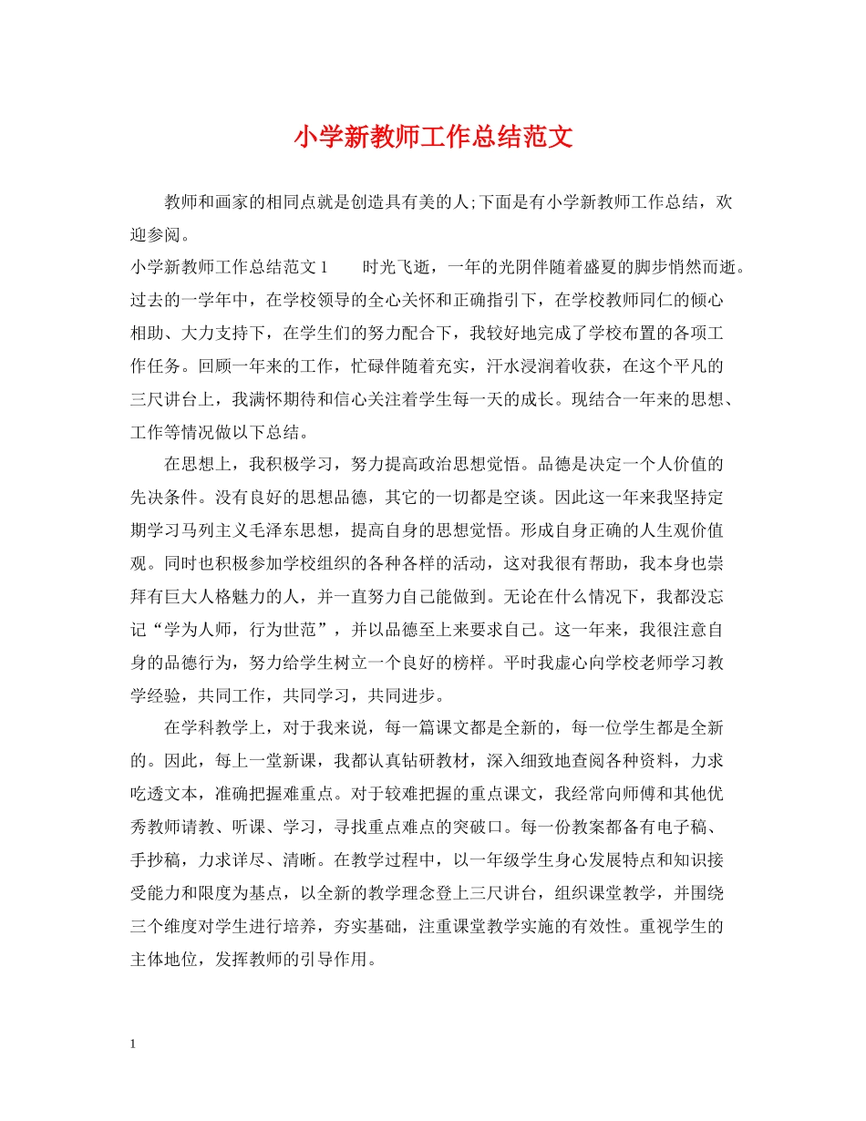 小学新教师工作总结范文_第1页