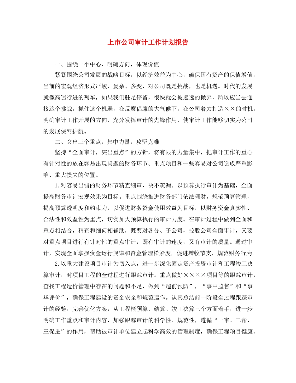 上市公司审计工作计划报告 _第1页