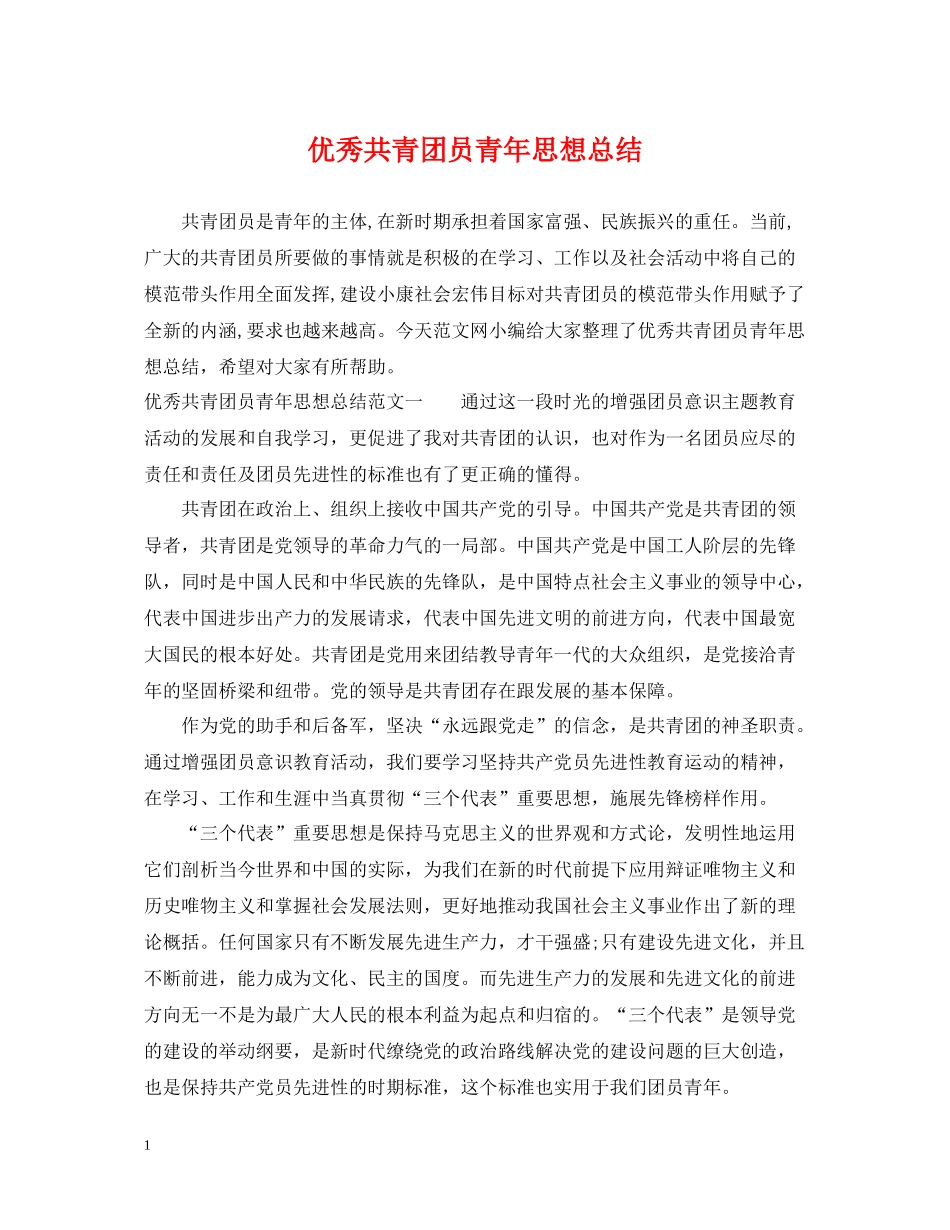 优秀共青团员青年思想总结_第1页