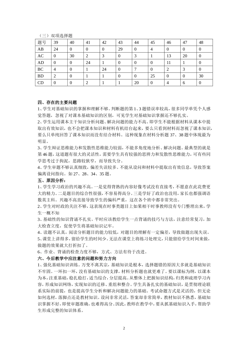 2014-2015学年度九年级政治期末考试质量分析_第2页