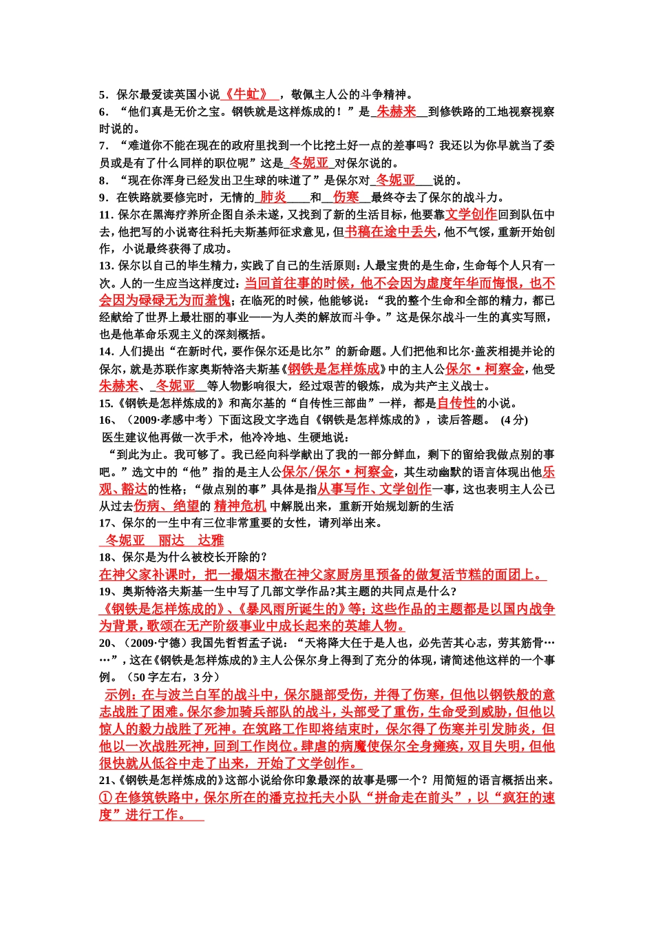 名著《钢铁是怎样炼成的》复习资料_第2页