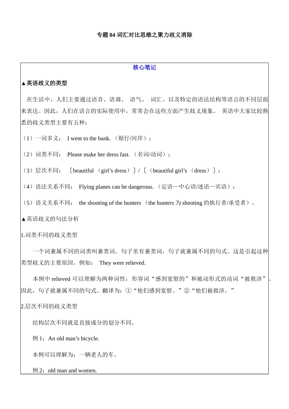 专题04词汇对比思维之聚力歧义消除(微练)-2021年高考英语培优计划之思维型课堂_第1页