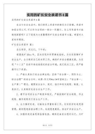 实用的矿长安全承诺书4篇