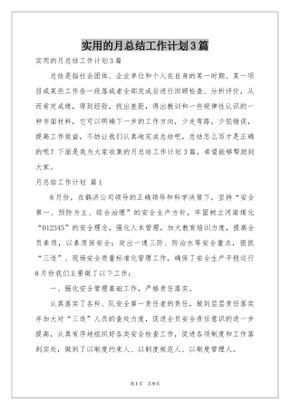 实用的月参考总结工作参考计划3篇
