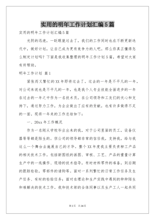 实用的明年工作参考计划汇编5篇