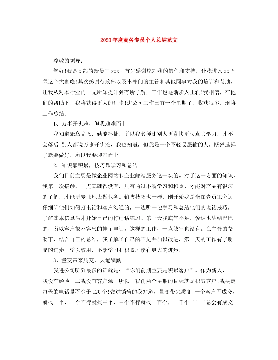 2020年度商务专员个人总结范文_第1页