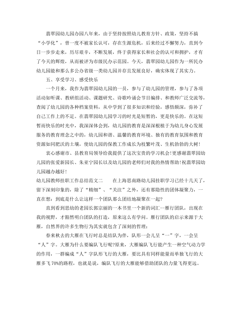 幼儿园教师挂职工作总结范文_第2页