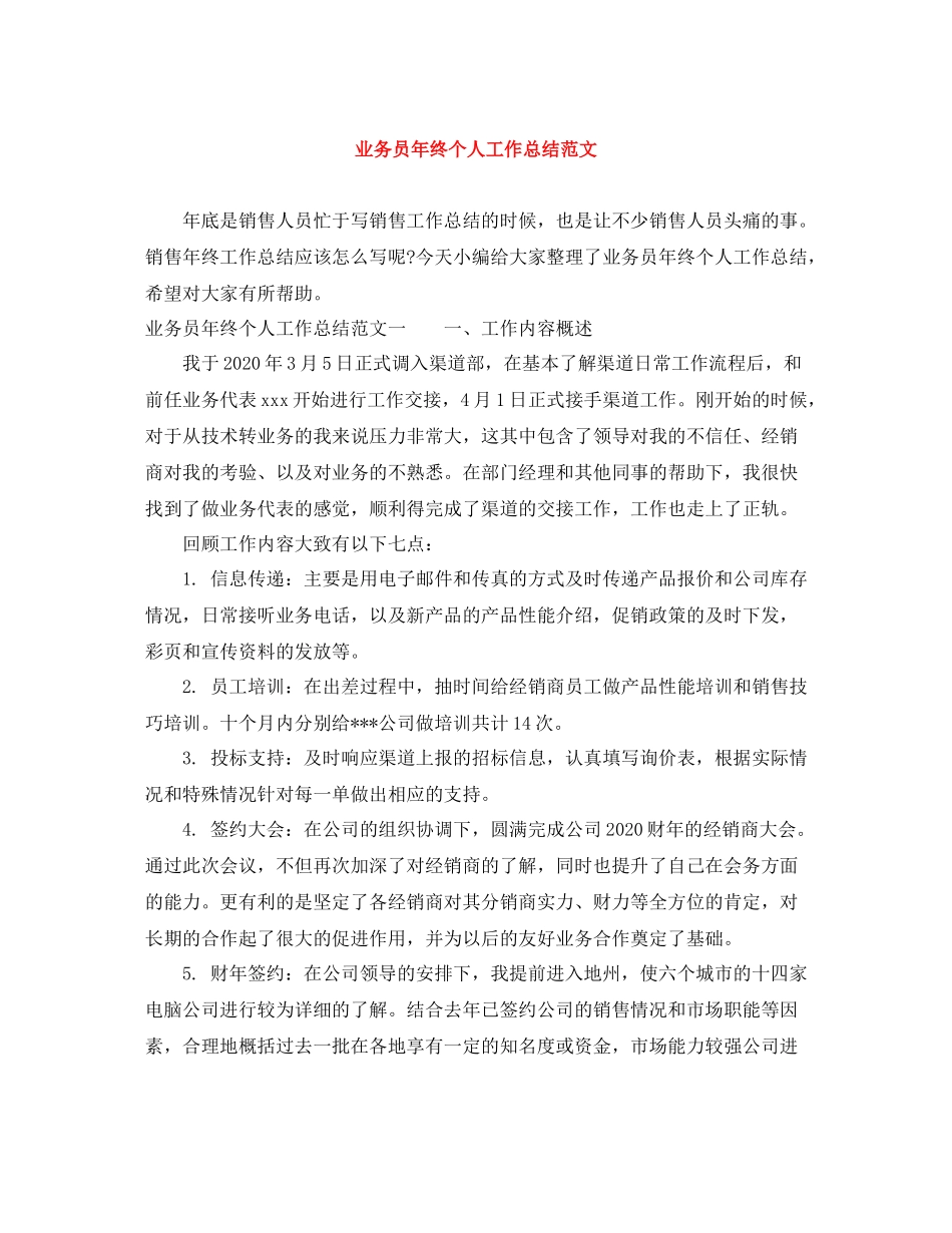 业务员年终个人工作总结范文_第1页