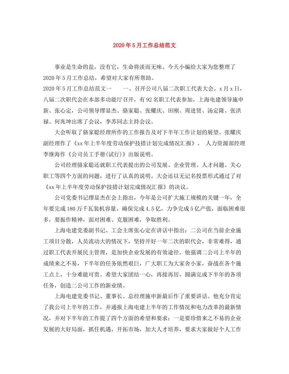 2020年5月工作总结范文_第1页